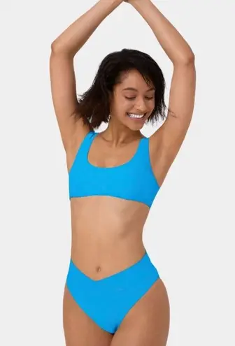 Halara NWT Matching Bikini Swimsuit Sz Small Sky Blue Crossover Waist Scoop Neck