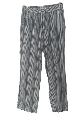 Land ‘n Sea Women’s Blue & White Striped Linen Relaxed Pants w/ Pockets Size S