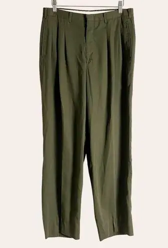 Vintage Aggio Solid Green Pleated High Waist Straight Leg Trouser Pants Size 10