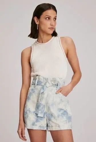 ALC Frank A.L.C. Davidson Blue White Tie Dye Print Paperbag Linen Blend Shorts Size 12 NWT