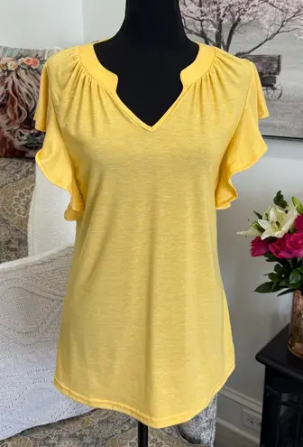 Yellow Ruffled Flutter Sleeve Blouse