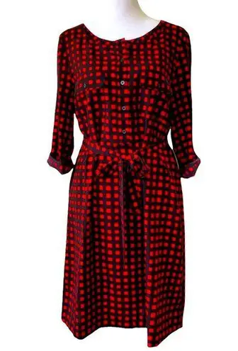 Gap  Red and Black Checkered 3/4 Sleeve Belted Shirt Dress Sz Small