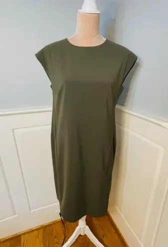 MM.LaFleur Maaza Origami Tech Suiting Dress Olive Green Neutral Office Modest 6