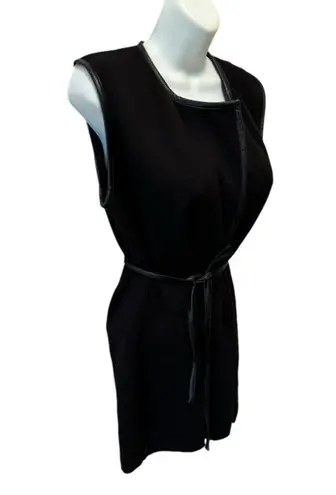 J. McLaughlin Longline Merino Wool Vest Size S Leather Tied Trim Black Classic