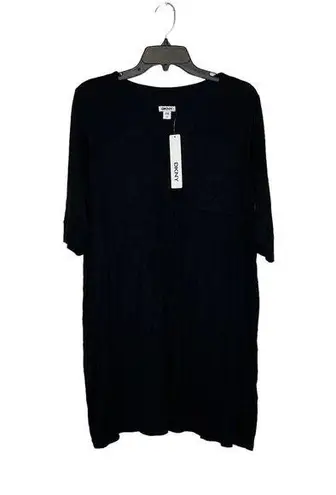 DKNY  Shirt Dress Size Small Black Button Up Womens Stretch Blend 3/4 Sleeve