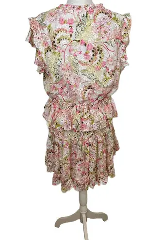 MISA Los Angeles MISA Iliana Ruffled Mini Dress NWT Floral Printed Lace White Pink Size XL