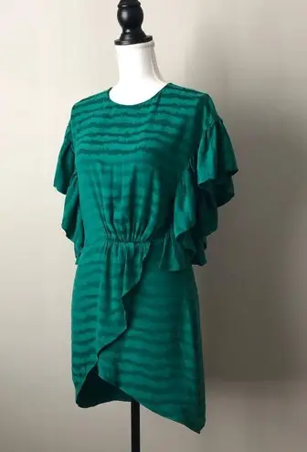 Saylor | Green Striped Tulip Hem Ruffle Sleeve Dress Sz S