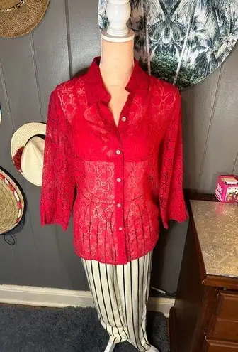 Alfred Dunner Buttonup Red Anchor Shirt Medium