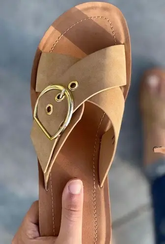 Nude/Natural adjustable Buckle Vegan Leather Strap Sandal Tan Size 5.5