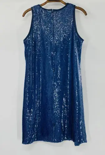 Carmen Marc Valvo  Denim Blue Sequin Sleeveless Shift Dress Size 6 Small