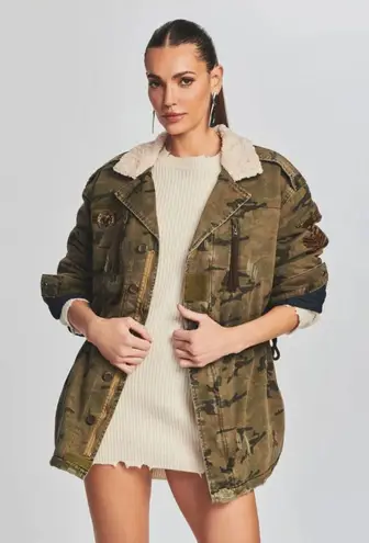 SER.O.YA Frankie Oversized Military Jacket Green Camo Womens Size Medium Large