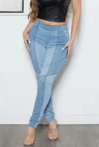 Boom Boom Jeans NEW! Sexy Denim Colorblock Pull On Skinny Blue Jeans Boho