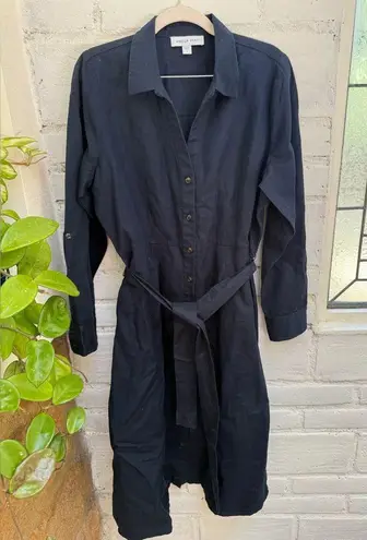 Amour Vert Blue Long Sleeve Notched Collar Shirt Dress