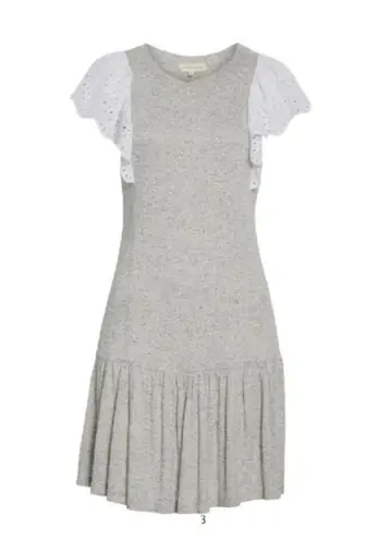 Rebecca Taylor White Eyelet Flutter Sleeve Tiered Mini Tee Dress Grey Casual XS