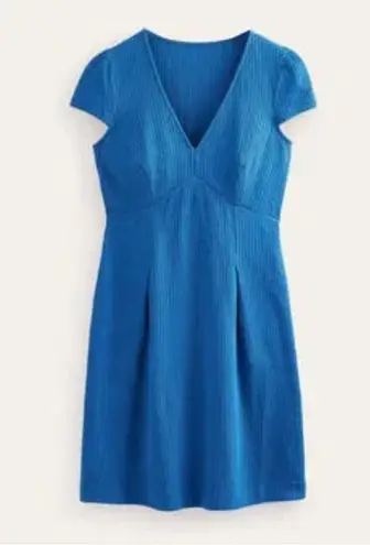 Boden Seersucker Jersey Tea Dress Cobalt Blue Cap Sleeve Knee Length Dress 8R Size 8