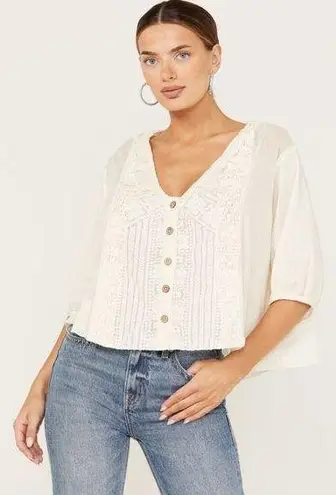 Free People Mae Floral Embroidered Boho Swing Top