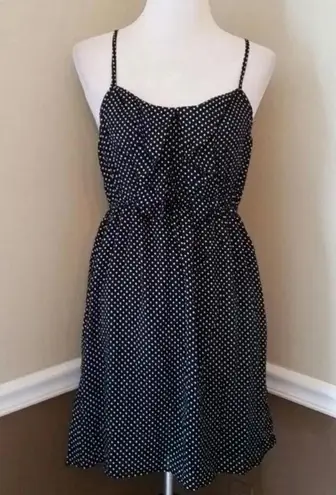 Modcloth Fun2Fun Black with White Polka Dots Ruffle Racerback Summer Sundress Size M