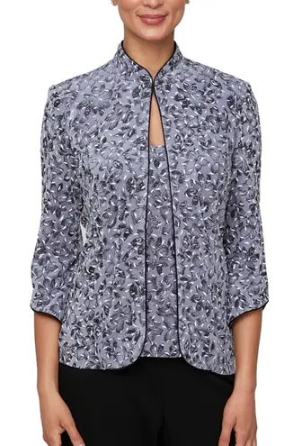 Alex Evenings Blue Floral Glitter 2 Piece Jacket Tank Top Set Women's Size S