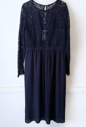 City Chic Elegant Long Sleeve Lace Tulip Hem Dress in Navy SZ M 18 NWT