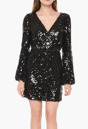 WAYF Black Carrie Long Sleeve Sequin Mini Dress V Neck Lined Size Medium