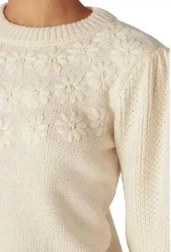 LOUNA Ivory Embroidered Puff Sleeve Floral Chunky Knit Sweater Size Small