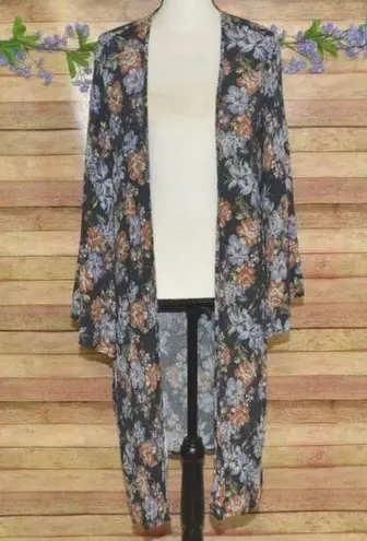 Little Lies Open Front Floral Cardigan Kimono Size XS Blue Floral Bell Sleeve
