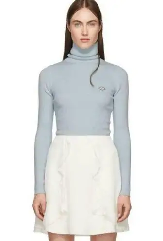 See By Chloe Blue Bisou Turtleneck Ribbed Long Sleeve Sweater Lip Detail S