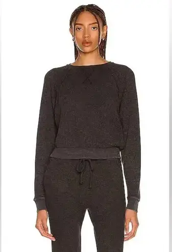 Beyond Yoga With The Band Pullover Waffle Thermal Sweatshirt in Washed Black