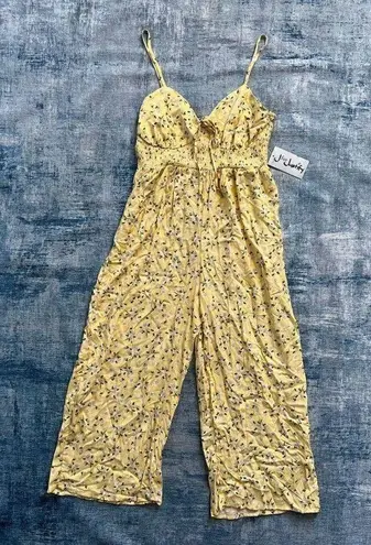 J for Justify Yellow Daisy Wide Leg Cropped Jumpsuit Junior's Medium