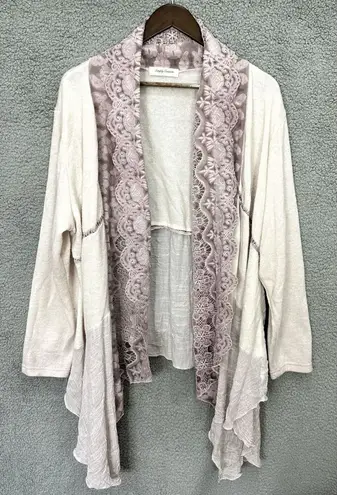 Simply Couture open front cardigan sweater 1X lace embroidered hanky hem fairy