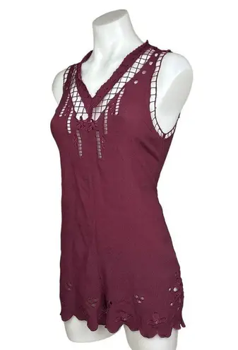 Staring At Stars Maroon Red Cutout Eyelet V Neck Sleeveless Romper Short Size S