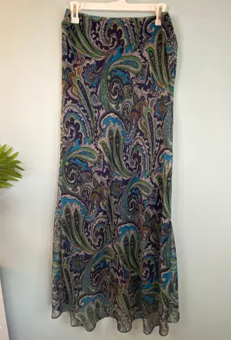 New York & Co. Blue Green Paisley Print Maxi Skirt 