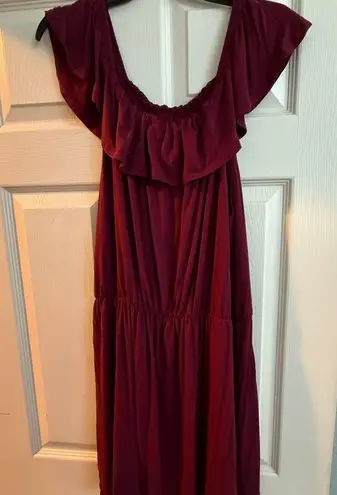 Red Ruffled Ruched Maxi Sundress Size 2X