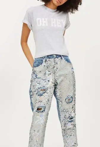 Topshop - Hayden Distressed Sequin Boyfriend jeans