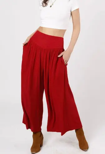 Band Of The Free New Smocked Waist Wide Leg Cropped Pants Red Chevron Size Small