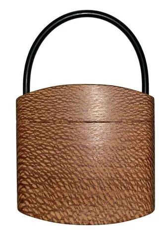 Handmade Wooden Purse Small Box Bag Rubber Handle Artisan Unique Used Brown