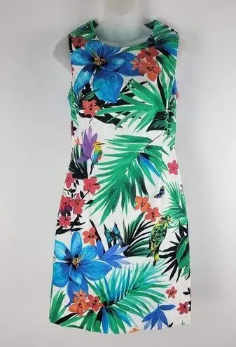 Etcetera Tropical Sleeveless Sheath Dress Back Zip Floral Lined Size 2