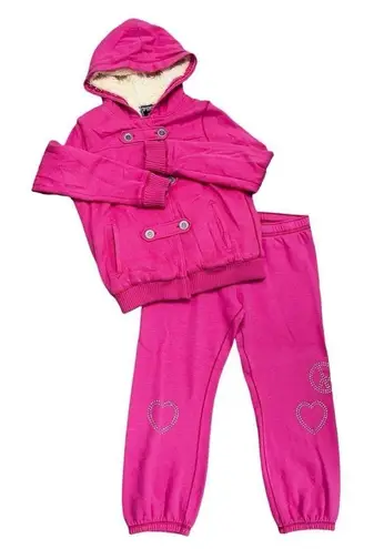 PINK - Victoria's Secret  Full Zip Faux Fur Pink Hoodie Set Sweatpants Large