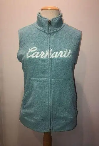 Carhartt  Fleece Vest Women’s S(4-6) Teal Spellout Logo Front Zip Pockets