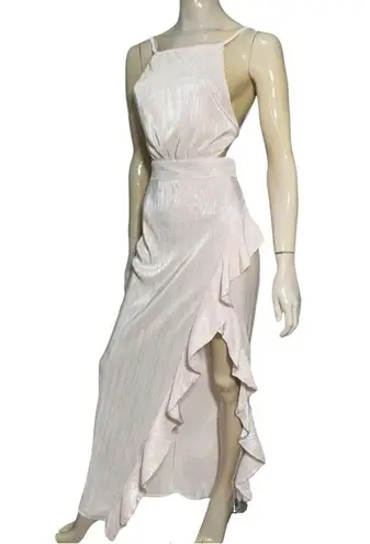 Michael Costello X Revolve Women’s Size XS Light Pink Crinkle Henrik Ruffle Gown