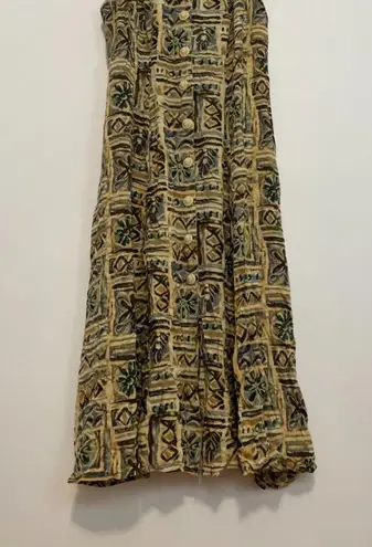 VINTAGE VTG ? JONI BLAIR Yellow Aztec Geo Geometric Tile Print Summer Midi Dress Size M