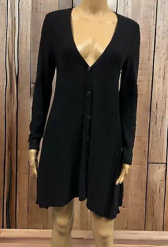 Alfani  Black Knit V Neck Button Down Cardigan Duster Tunic Long Sleeve Womens S