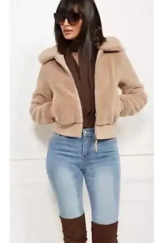 New York & Co Light Brown Faux Fur Teddy Bear Jacket Size Medium