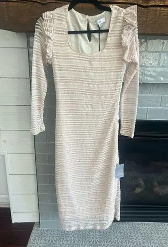 New NSR Beige Nordstrom Crochet Midi Dress Small Long Sleeve BOHO Lined