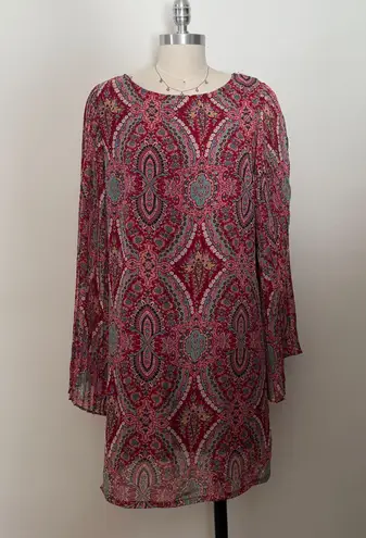Fire Los Angeles Red Pattern Bell Sleeve Shift Dress