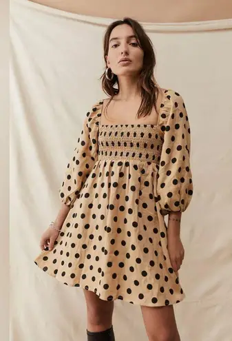 Faithfull the Brand Dallia Linen Mini Dress, Biscuit Emelda Dot, Small
