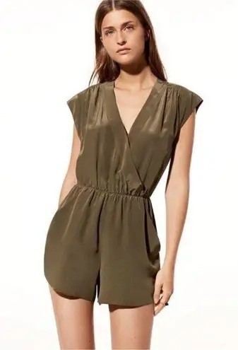 Babaton Aritzia Corbett Olive Green Silk Romper Size XS