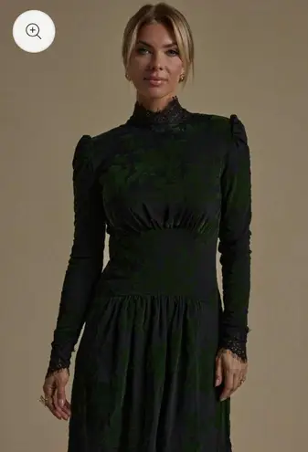 Flocked Mesh Lace Dress Green Size M