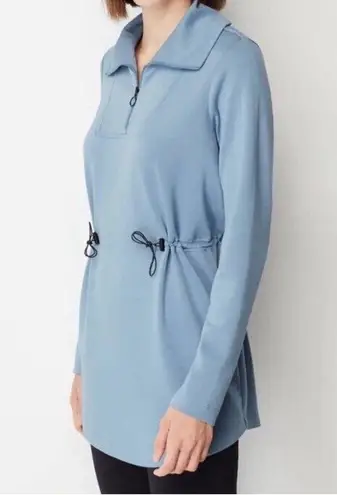 New J Jill Fit Sleek Double Knit Drawstring Cinched Waist Tunic Blue Size Small