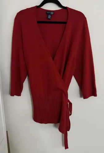Venezia Jeans Angora Blend Red V Neck Wrap Sweater Soft Stretch Size undefined - Image 1